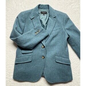 Talbots Blazer Womens 10 Petite Shetland Wool Blend Jacket Aqua Preppy Career